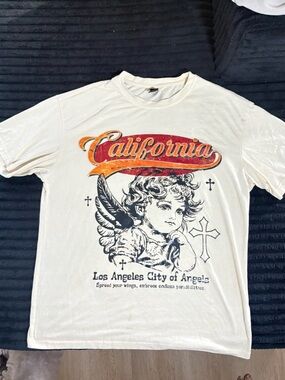 ROMWE Cream Graphic 'California' Tee with Orange and Black Print